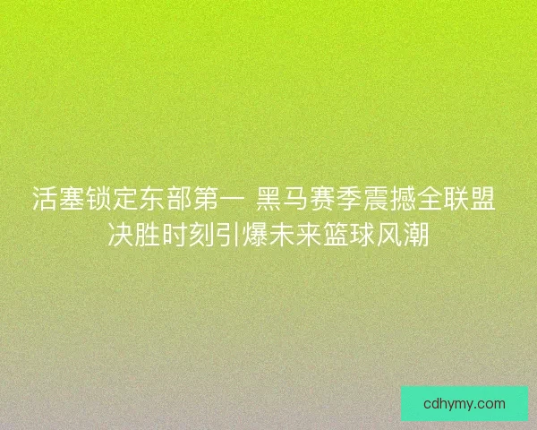 活塞锁定东部第一 黑马赛季震撼全联盟 决胜时刻引爆未来篮球风潮
