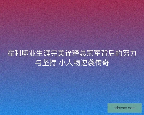 霍利职业生涯完美诠释总冠军背后的努力与坚持 小人物逆袭传奇