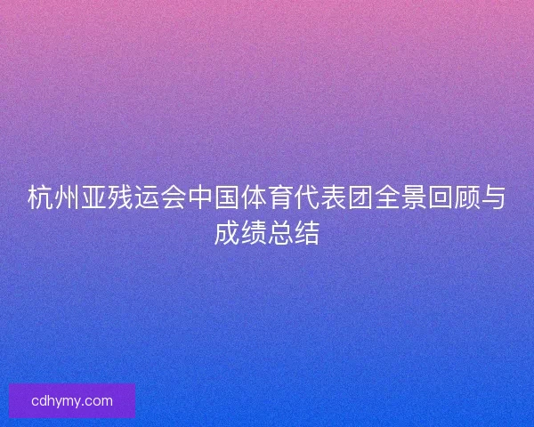 杭州亚残运会中国体育代表团全景回顾与成绩总结