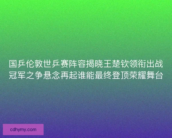 国乒伦敦世乒赛阵容揭晓王楚钦领衔出战冠军之争悬念再起谁能最终登顶荣耀舞台